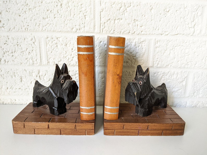 Vintage Scottie Dog Wooden Bookends Etsy