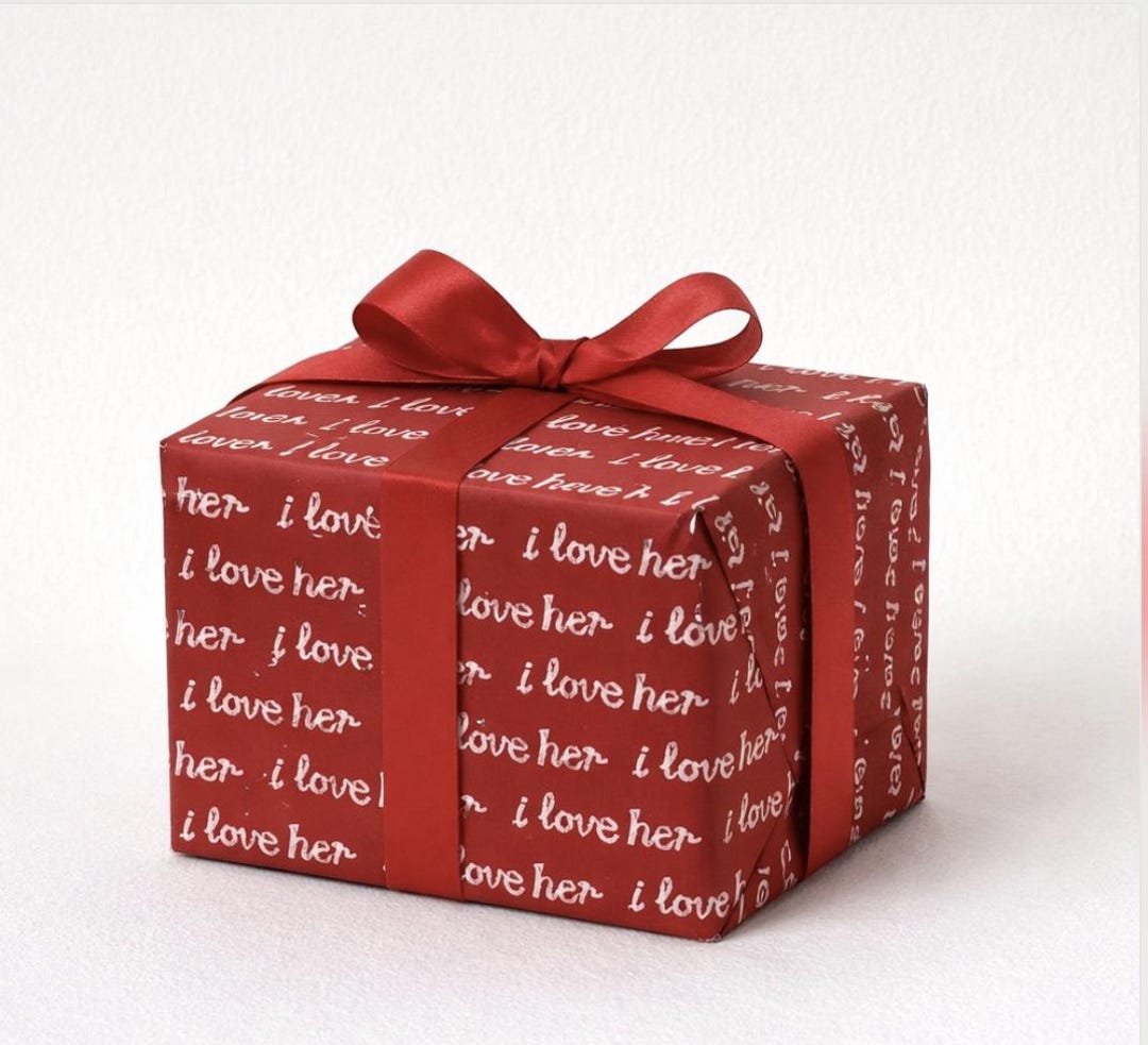 Gift Wrapper Repeating I Love Her Repeating Script Wrapping Paper | Valentine Red Gift Wrap - Etsy