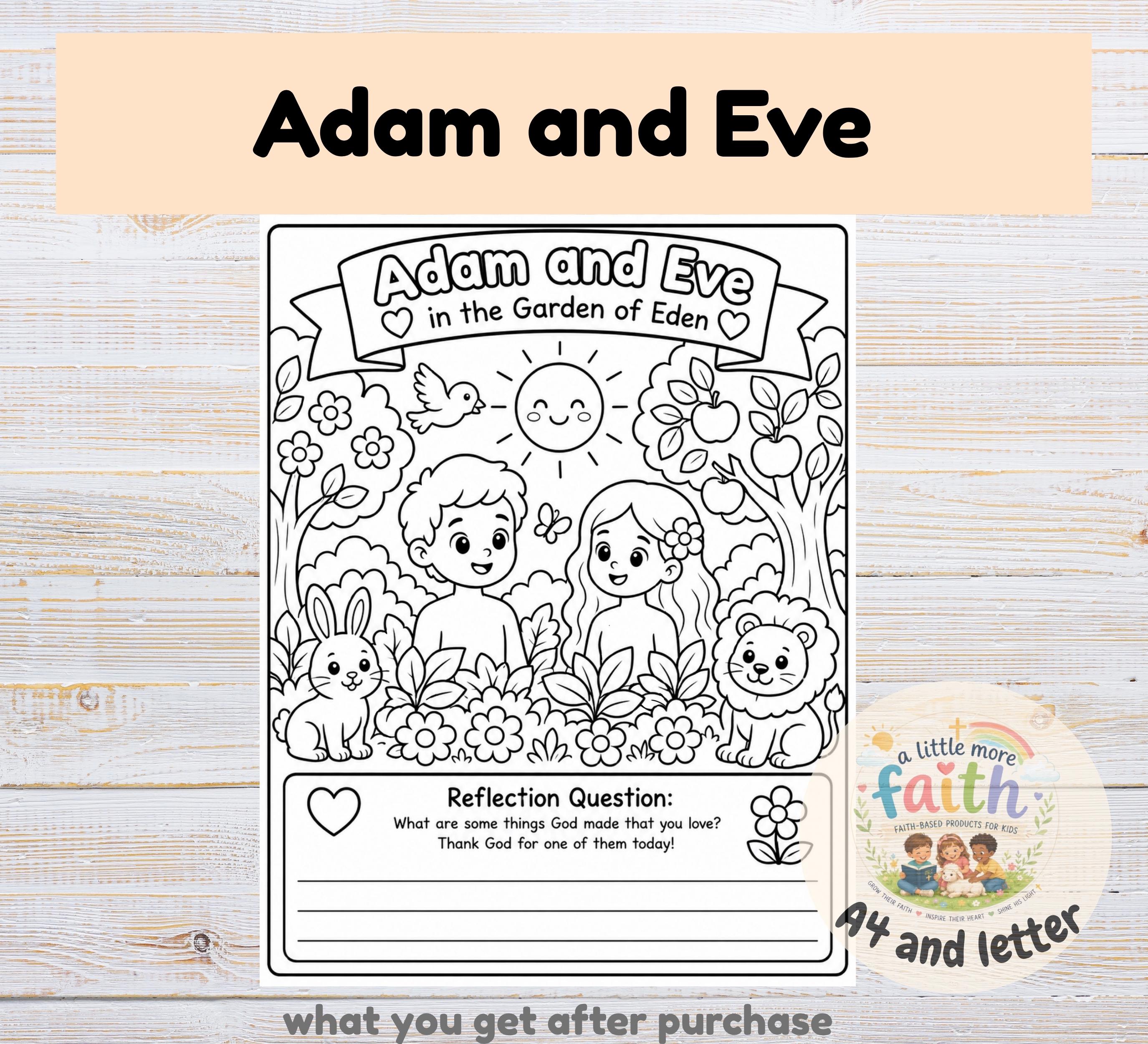 Adam and Eve Bible Coloring Sheet Sunday School Activity Page Garden…