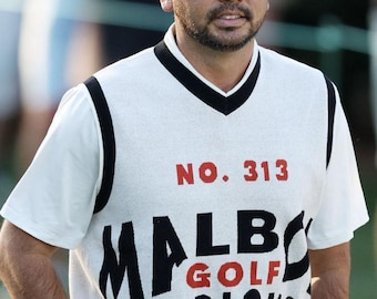 Malbon Golf Championship Knit Vest, Retro V-Neck Cotton Sweater, Streetwear Golf Apparel
