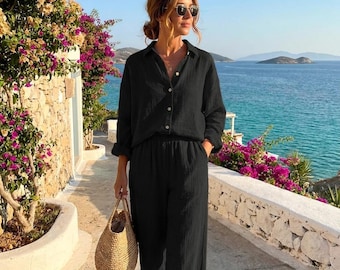 Completo due pezzi rilassato / Completo da casa a gamba larga, completo coordinato oversize