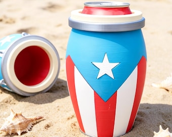 Soporte para latas Conga impreso en 3D, vaso térmico con la bandera puertorriqueña, funda aislante para latas de cerveza/refrescos, regalo único para fiestas.