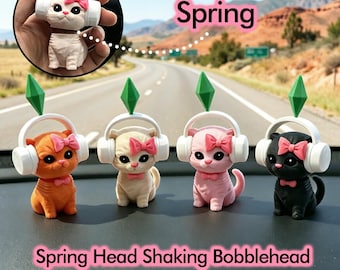 Süße WackelkopfKatze Autodekor, 3Dgedruckter Kopf schütteln,TanzenKitty,VibingKatzenfigur,Kätzchen mit Kopfhörern, lustiges Geschenk für Katzenliebhaber und Gamer