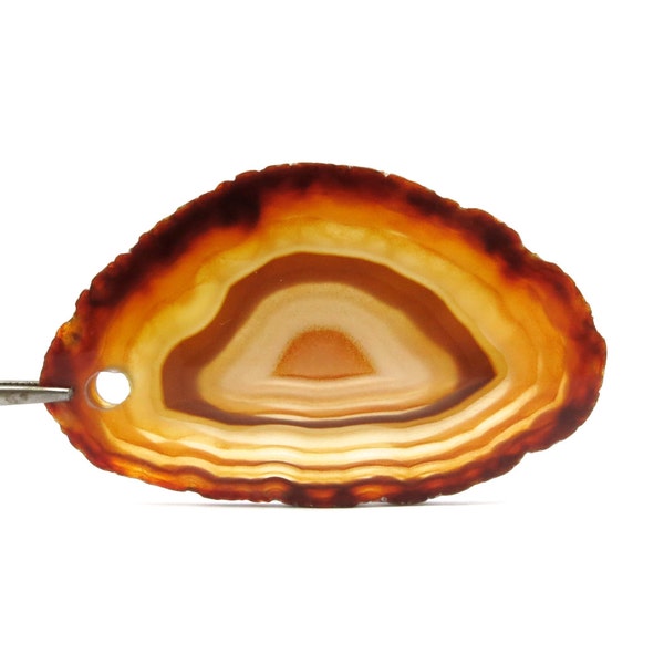 20% off SALE - Agate Slice with Drilled Hole Golden Amber Brown 72mm x 44mm Stone for Wire Wrapping and Jewelry Making  (Lot S38)