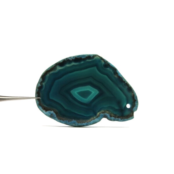 Agate Slice with Drilled Hole 1 Teal Crystal 57mm x 40mm Dyed Blue Green Stone for Wire Wrapping and Jewelry Making (Lot 5422)