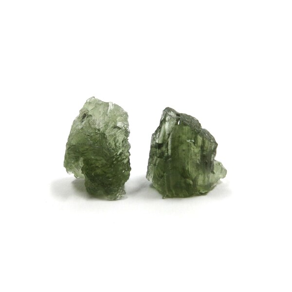 Moldavite Crystal 2 Rough Natural Green Stones 10mm and 11mm for Jewelry Making and Wire Wrapping (Lot 7115) Genuine Tektite Meteorite