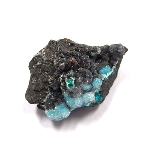 Chrysocolla Druzy Specimen 44mm x 33mm (Lot. no 1636) Turquoise Blue, Charcoal Grey, Rose