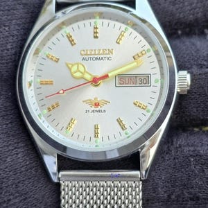 Vintage Citizen Automatic-klocka: Renoverad herrklocka i rostfritt stål från 1970-80-talet (silverfärgad urtavla) Day date Japan