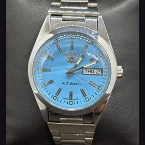 Refurbished Vintage Seiko 5 Automatic Watch, Blue Sky Dial, Day date