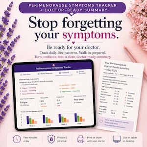 Perimenopause & Menopause Symptom Tracker | Doctor-Ready Summary | Women 40+ | Hot Flashes Fatigue Mood Sleep Digital Tool