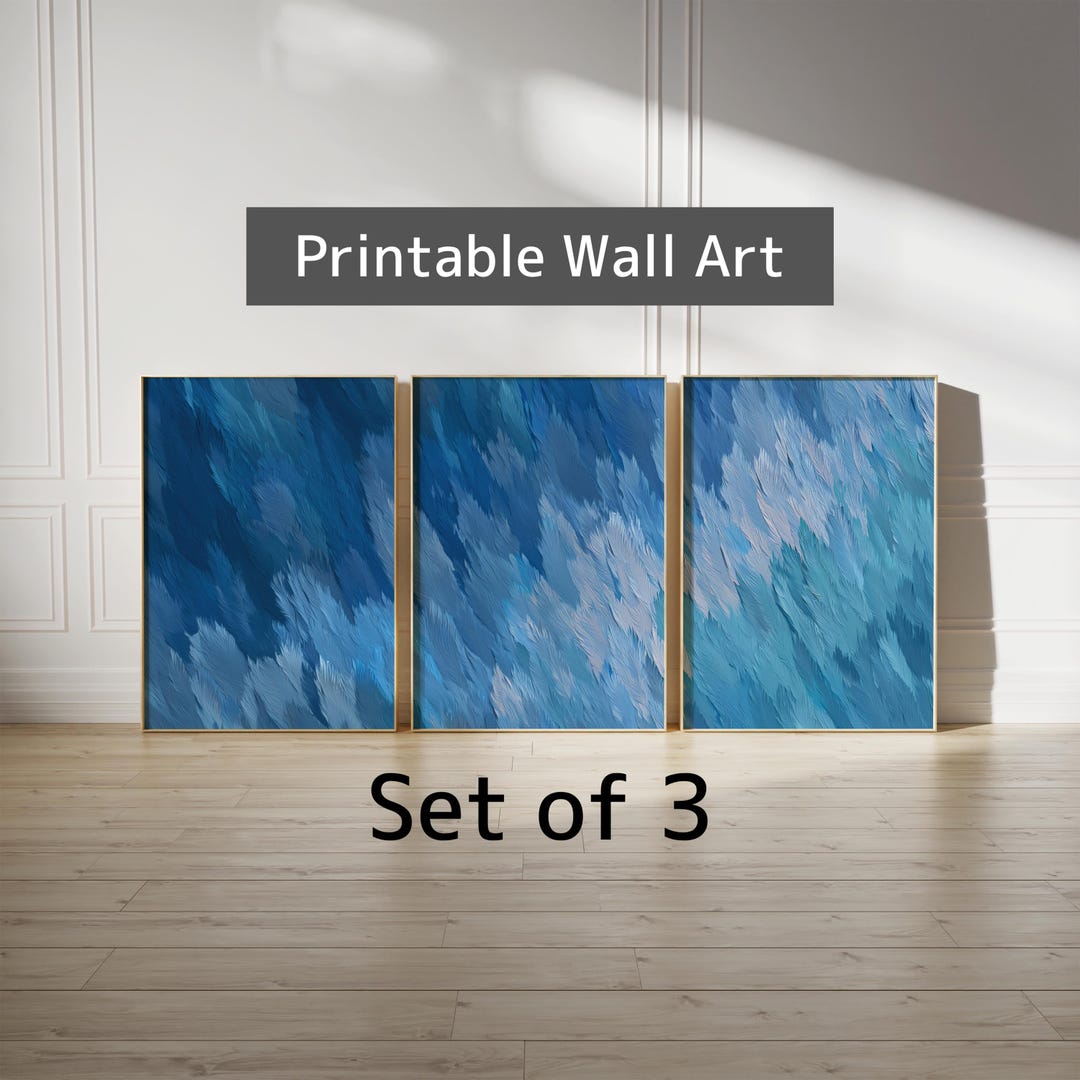 Blue Abstract Triptych Wall Art Printable Modern Home Decor Set of 3 2: ...