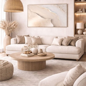 Tableau abstrait neutre – Toile minimaliste beige, œuvre d'art moderne à la texture organique pour le salon, décoration scandinave
