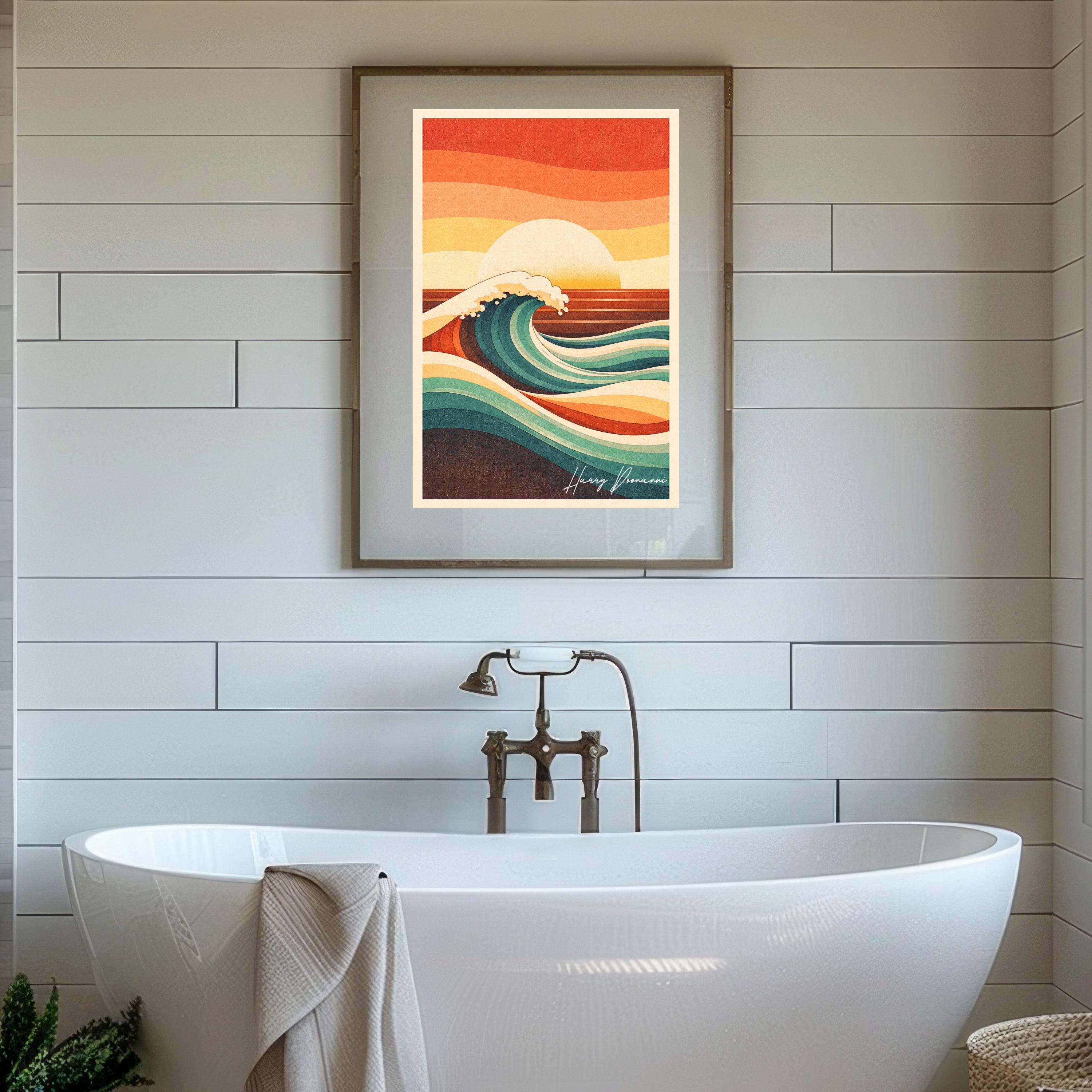 Retro Ocean Wave Wall Art Sunset Beach Poster Framed Print Coastal Gift ...