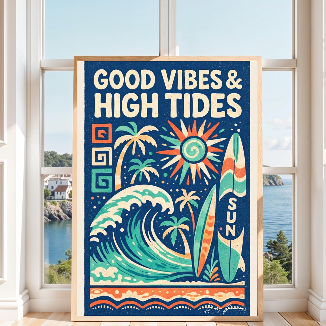 Surf Beach Wall Art Retro Coastal Poster Framed Summer Print Gift for ...