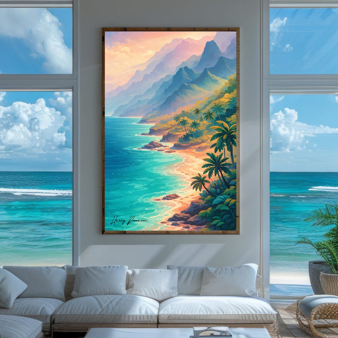 Tropical Beach Wall Art Coastal Landscape Poster Framed Print Ocean ...