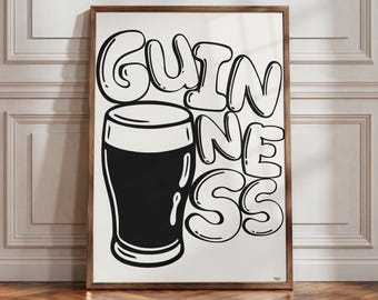 Impresión de póster de cerveza Guinness / Arte mural de cocina Bauhaus / Decoración de pub con tipografía modernista / Arte de bar en casa / Regalo para papá en el Reino Unido