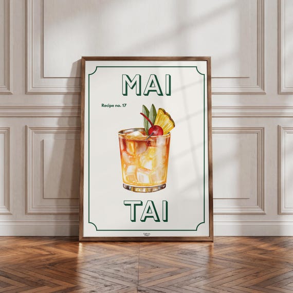 Mai Tai | Cocktail Wall Art Print | Retro Kitchen Artwork | Gift for Cocktail Lovers | Vintage Cocktail Home Bar Print
