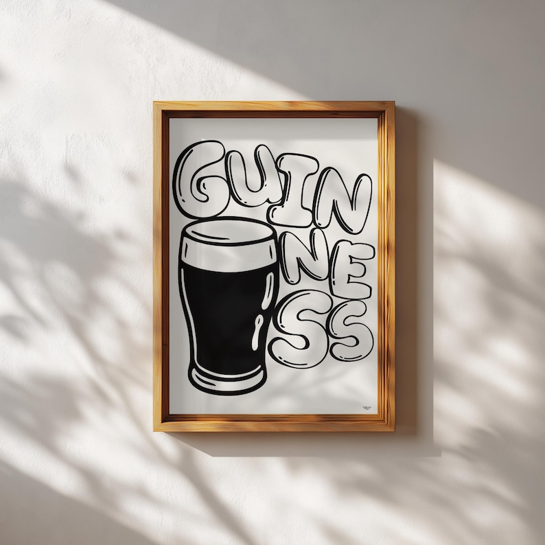 Guinness ölaffisch | Bauhaus köksväggkonst | Modernistisk typografisk pubdekor | Hembarkonstverk | Present till pappa Storbritannien bild 3