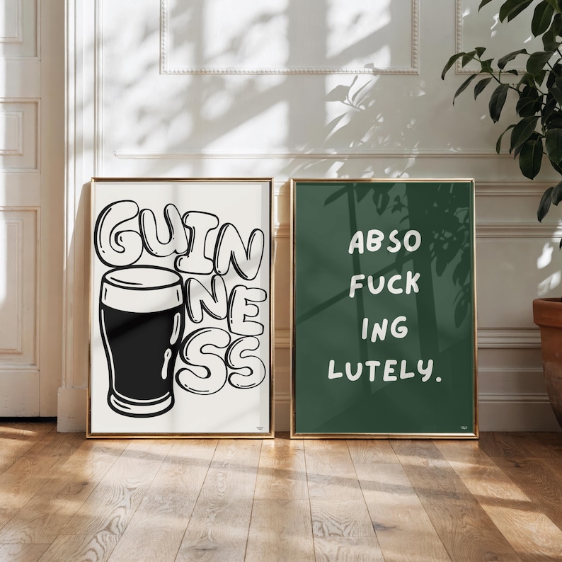Guinness ölaffisch | Bauhaus köksväggkonst | Modernistisk typografisk pubdekor | Hembarkonstverk | Present till pappa Storbritannien bild 2
