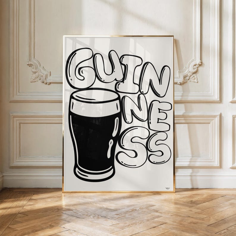 Guinness ölaffisch | Bauhaus köksväggkonst | Modernistisk typografisk pubdekor | Hembarkonstverk | Present till pappa Storbritannien bild 6