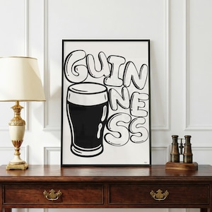 Guinness ölaffisch | Bauhaus köksväggkonst | Modernistisk typografisk pubdekor | Hembarkonstverk | Present till pappa Storbritannien bild 8