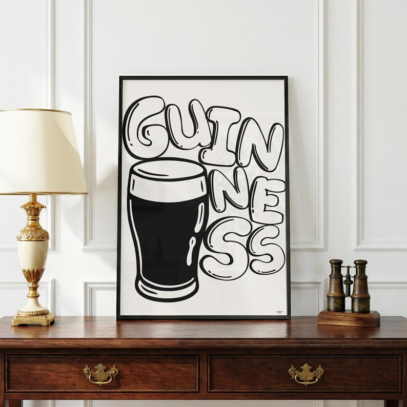 Guinness ölaffisch | Bauhaus köksväggkonst | Modernistisk typografisk pubdekor | Hembarkonstverk | Present till pappa Storbritannien bild 8