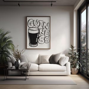 Guinness ölaffisch | Bauhaus köksväggkonst | Modernistisk typografisk pubdekor | Hembarkonstverk | Present till pappa Storbritannien bild 5
