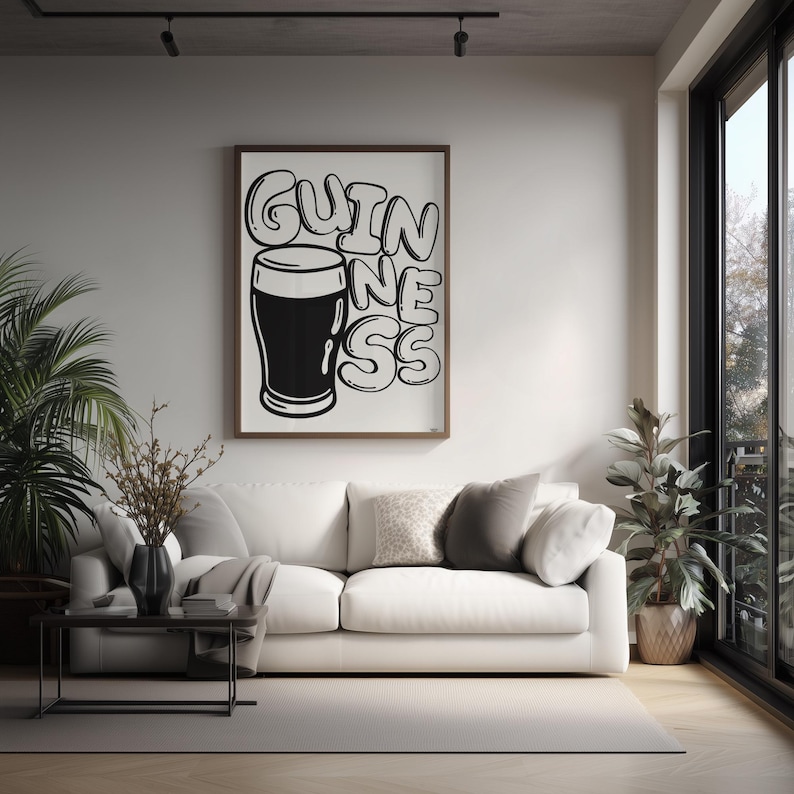 Guinness ölaffisch | Bauhaus köksväggkonst | Modernistisk typografisk pubdekor | Hembarkonstverk | Present till pappa Storbritannien bild 5