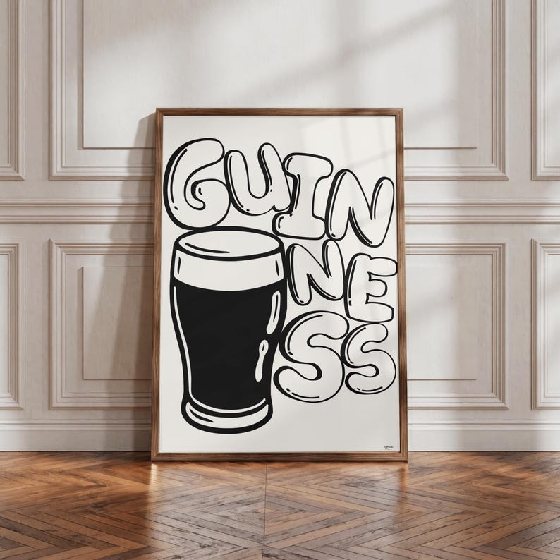 Guinness ölaffisch | Bauhaus köksväggkonst | Modernistisk typografisk pubdekor | Hembarkonstverk | Present till pappa Storbritannien bild 1