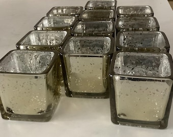 Gold Speckled Glass Votive Candle Holders - Set of 6, Tea Lights Included