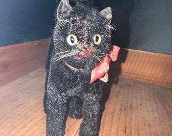 Gato Steiff negro, tamaño raro, 17 cm, 1950-55