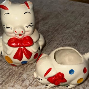 Vintage Shawnee Pottery Polka Dot Pig Cream and Sugar Duo