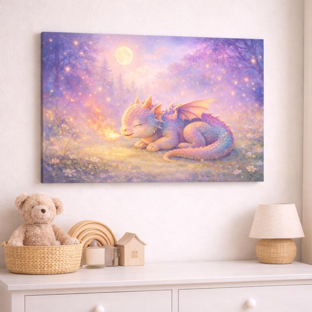 Baby Dragon Nursery Wall Art, Dragon Canvas Print, Fantasy Nursery ...