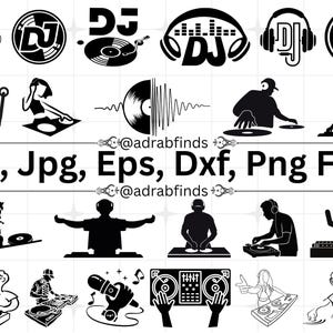 SVG de DJ, SVG de auriculares, SVG de cascos, SVG de música, SVG de consola de DJ, PNG de mezclador de música de DJ, SVG de DJ disc jockey, silueta musical, descarga instantánea