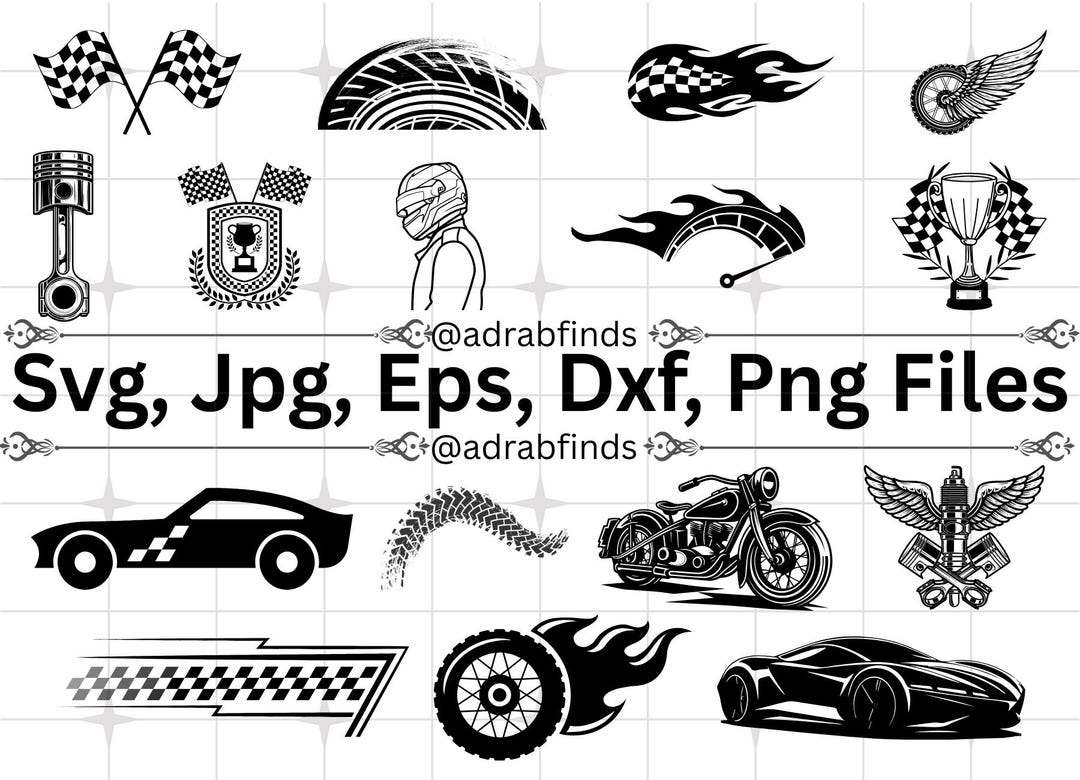 Retro Racing Clipart, Racing SVG Bundle, Racing Png Bundle, Checkered ...
