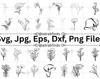 Calla Lily flower SVG, Floral Line Art, Botanical Clipart, Flower Svg Bundle, Wedding Flowers Cut Files, Flower Bouquet SVG, Lily flower SVG