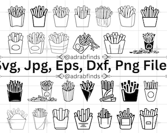 French Fries SVG, Kawaii Food Clipart, French Fry Svg, Food Svg, Fries Svg, Hand-Drawn Fast Food Cuut Files, Commercial Use