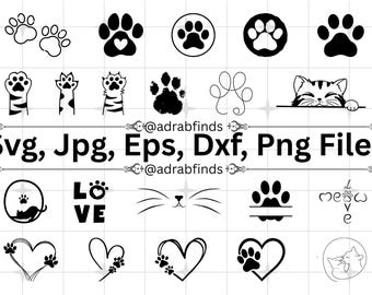 Cats Paw SVG Bundle, Cats Paw PNG Bundle, Heart Paw SVG, Paw Print Clipart, Animal Paw Print Svg, Paw Print Clipart, Paw Svg, Commercial Use
