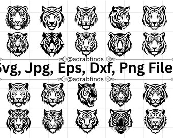 Tiger Head SVG Bundle, Tiger SVG, Tiger Head PNG, Tiger Face Silhouettes, Big Cat Cricut, Tiger Face Svg, Tiger Logo, Commercial Use