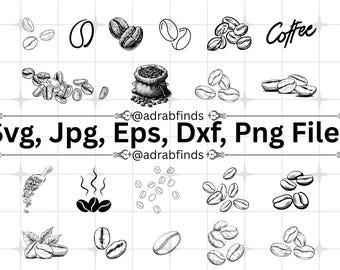 Coffee Beans SVG Bundle, Coffee Clipart, Caffeine Svg, Stencil Digital File, Coffee Shirt Svg, Commercial Use, Digital Download