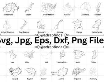 Country Map SVG Bundle, World Map Clipart, Map Svg, Country Clipart Svg, Cut files for Cricut, Commercial Use, Instant Download