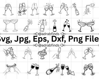 Champagne SVG Bundle, Toast Glass SVG, Champagne Svg, Wine Clipart, Cocktail Clipart, Champagne Glass Svg, Commercial Use