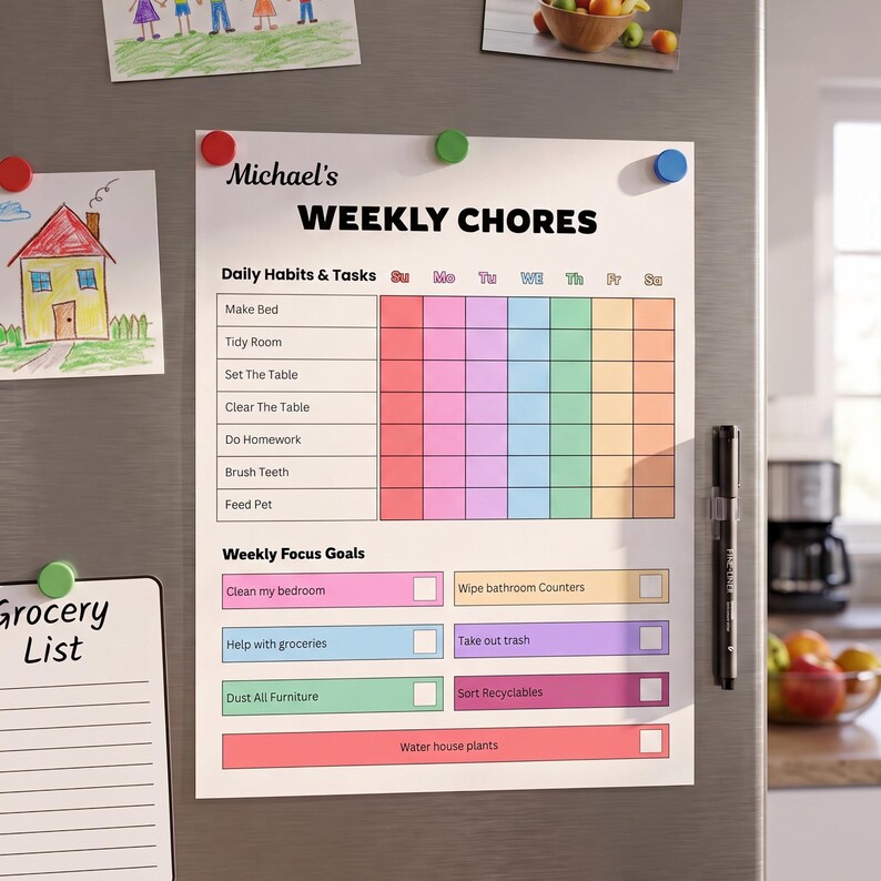 Editable Kids Chore Chart Printable, Weekly Responsibility Tracker ...