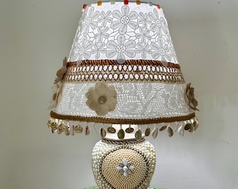 Handmade Burlap Lace Lamp Shade: Cottagecore Farmhouse Decor,