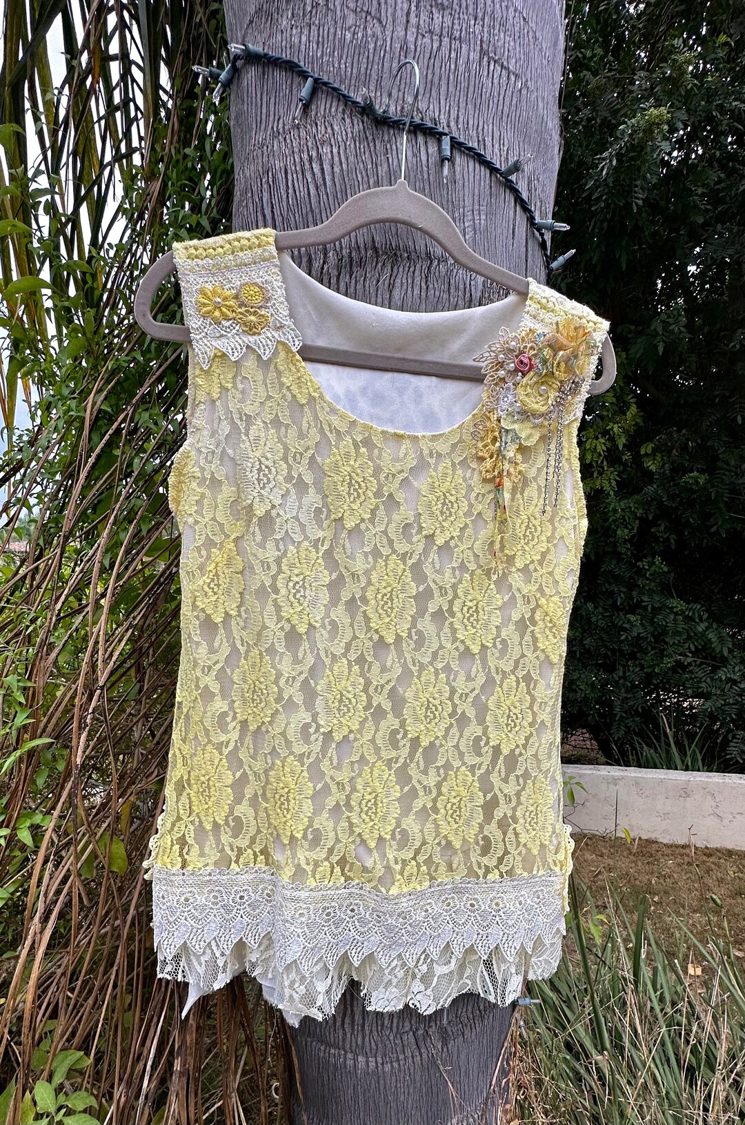 Yellow Chic Button Up Lace Long Sleeve Top main image 1