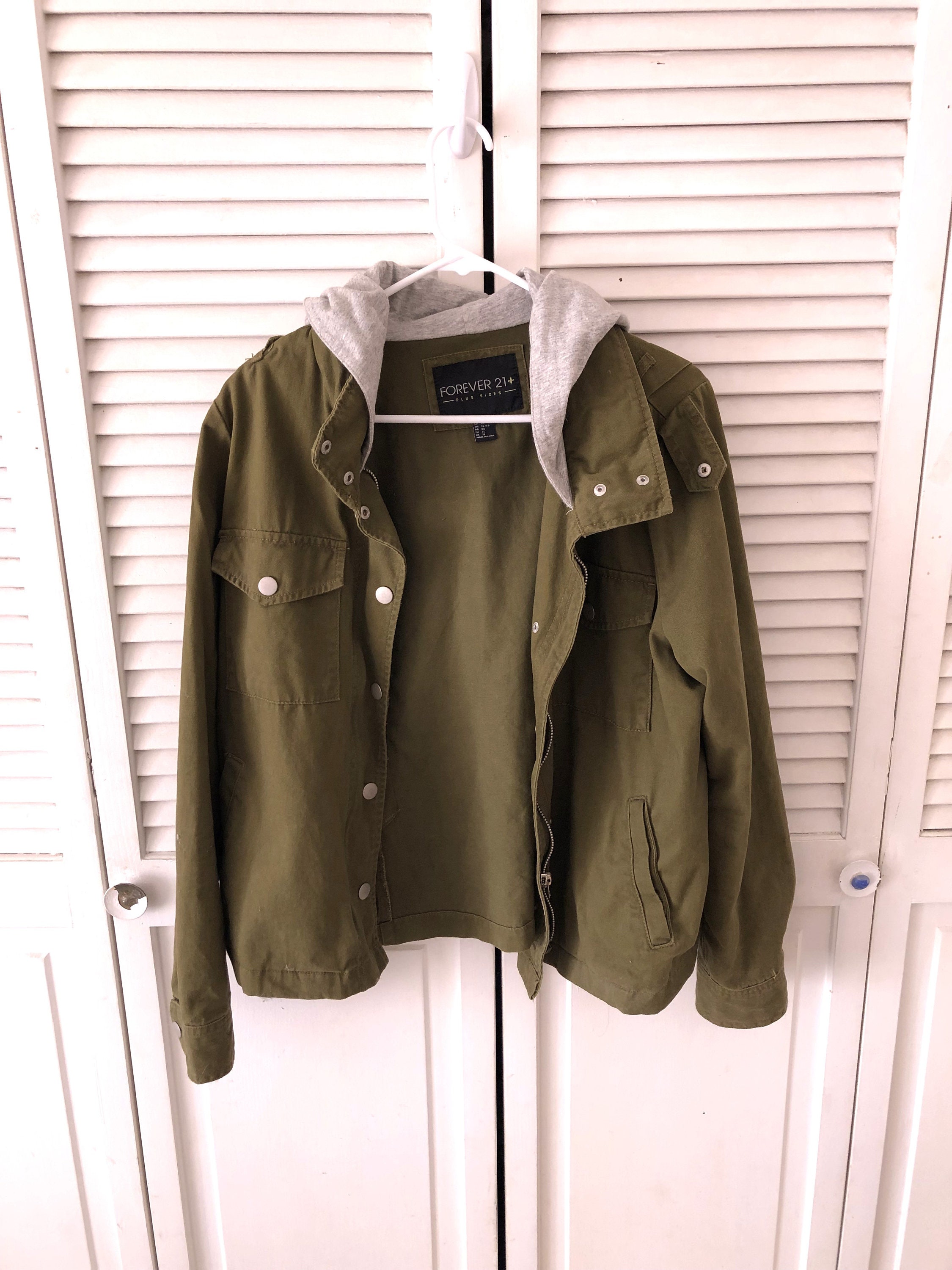 Khaki Green Jacket With Hood Military Syle L to XL Unisex Etsy
