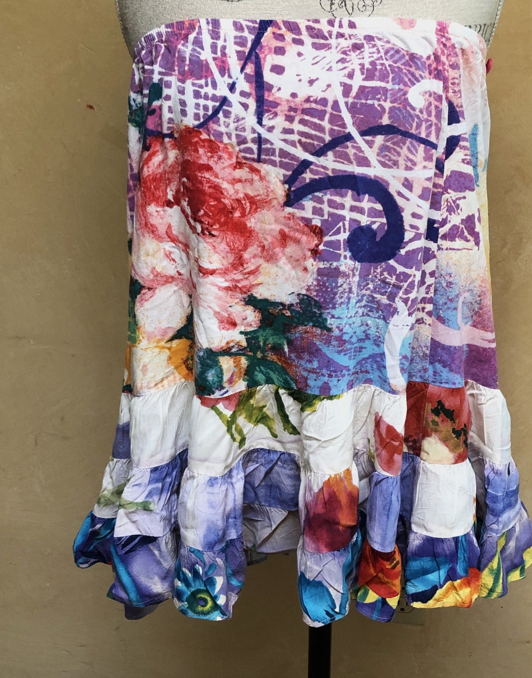 Jams World Skirt Vintage Summer Ruffle Skirt Elastic Waist Etsy