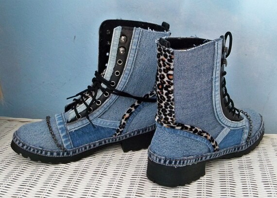denim boots low heel