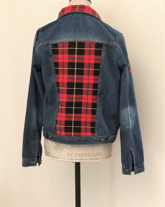 Women's Denim Jacket Plaid Patch Jean 
