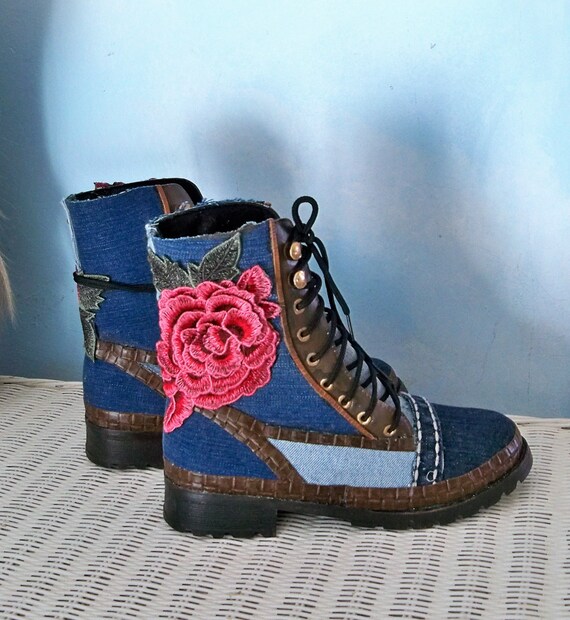 denim boots low heel